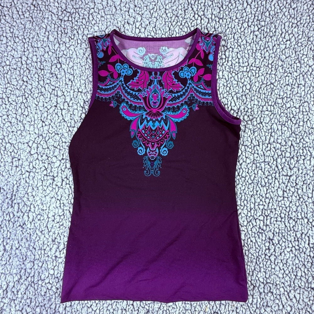 Athleta Womens‎ XXS Purple Medallion Graphic Tank Top Yoga Activewear Sleeveless